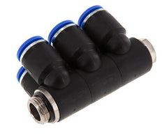 12mm x G3/8'' 6-way Manifold Push-in Fitting with Male Threads Brass/PA 66 NBR Rotatable