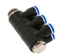 10mm x G1/2'' 6-way Manifold Push-in Fitting with Male Threads Brass/PA 66 NBR Rotatable