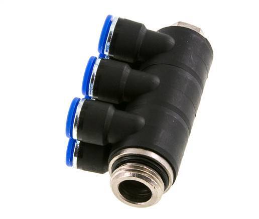 10mm x G1/2'' 6-way Manifold Push-in Fitting with Male Threads Brass/PA 66 NBR Rotatable