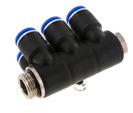 12mm x G1/2'' 6-way Manifold Push-in Fitting with Male Threads Brass/PA 66 NBR Rotatable