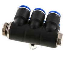 12mm x G1/2'' 6-way Manifold Push-in Fitting with Male Threads Brass/PA 66 NBR Rotatable