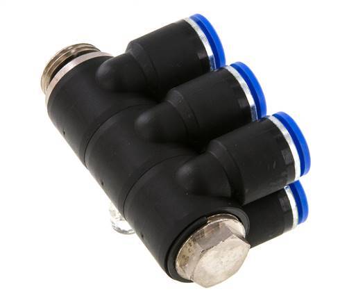 12mm x G1/2'' 6-way Manifold Push-in Fitting with Male Threads Brass/PA 66 NBR Rotatable
