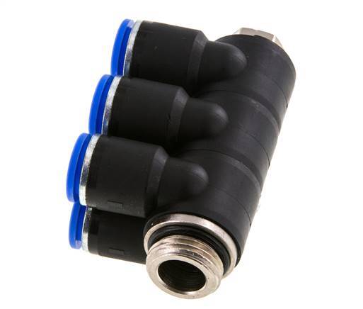 12mm x G1/2'' 6-way Manifold Push-in Fitting with Male Threads Brass/PA 66 NBR Rotatable