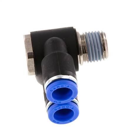 8mm x R1/4'' Double 90deg Elbow Push-in Fitting with Male Threads Brass/PA 66 NBR Rotatable