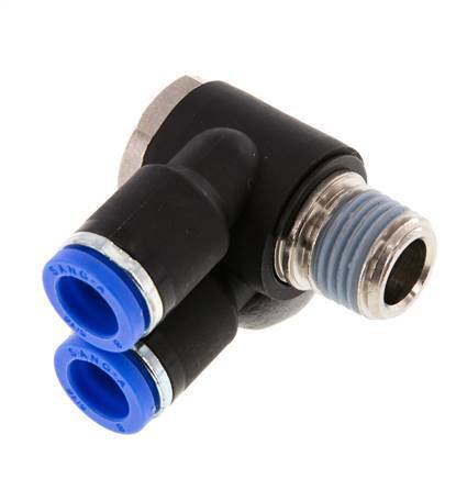 8mm x R1/4'' Double 90deg Elbow Push-in Fitting with Male Threads Brass/PA 66 NBR Rotatable