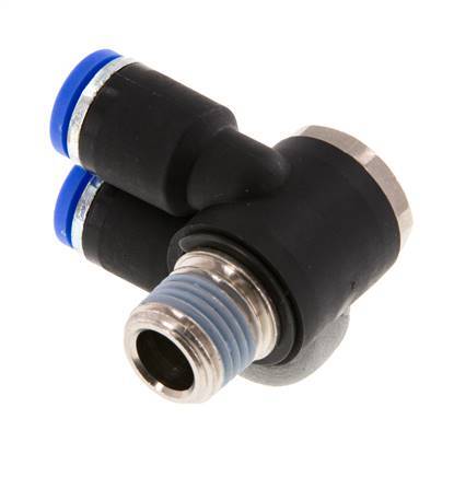 8mm x R1/4'' Double 90deg Elbow Push-in Fitting with Male Threads Brass/PA 66 NBR Rotatable