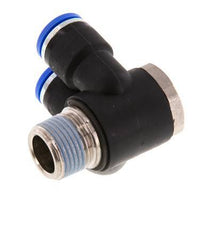 10mm x R3/8'' Double 90deg Elbow Push-in Fitting with Male Threads Brass/PA 66 NBR Rotatable