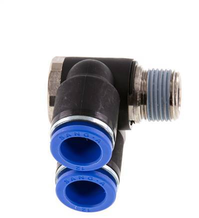 12mm x R3/8'' Double 90deg Elbow Push-in Fitting with Male Threads Brass/PA 66 NBR Rotatable