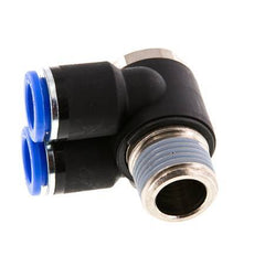12mm x R1/2'' Double 90deg Elbow Push-in Fitting with Male Threads Brass/PA 66 NBR Rotatable
