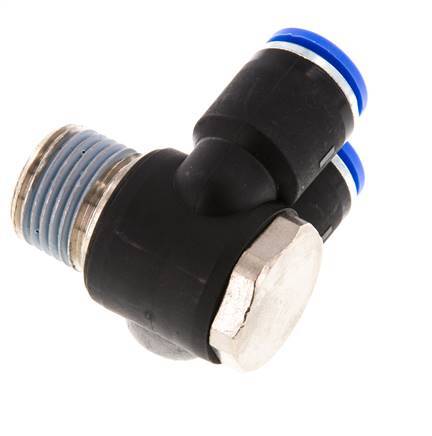 12mm x R1/2'' Double 90deg Elbow Push-in Fitting with Male Threads Brass/PA 66 NBR Rotatable