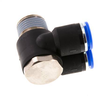 12mm x R1/2'' Double 90deg Elbow Push-in Fitting with Male Threads Brass/PA 66 NBR Rotatable