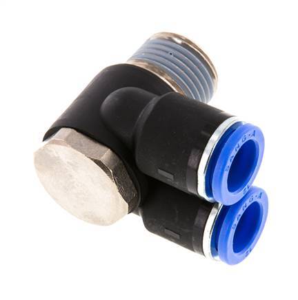 12mm x R1/2'' Double 90deg Elbow Push-in Fitting with Male Threads Brass/PA 66 NBR Rotatable