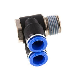 12mm x R1/2'' Double 90deg Elbow Push-in Fitting with Male Threads Brass/PA 66 NBR Rotatable