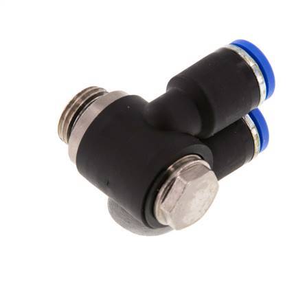 8mm x G1/4'' Double 90deg Elbow Push-in Fitting with Male Threads Brass/PA 66 NBR Rotatable
