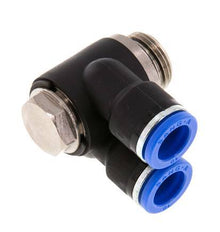 10mm x G3/8'' Double 90deg Elbow Push-in Fitting with Male Threads Brass/PA 66 NBR Rotatable