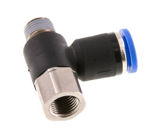 8mm x R1/8'' Elbow Push-in Fitting with Male-Female Threads Brass/PA 66 NBR Rotatable [2 Pieces]