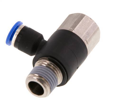 6mm x R1/4'' Elbow Push-in Fitting with Male-Female Threads Brass/PA 66 NBR Rotatable [2 Pieces]