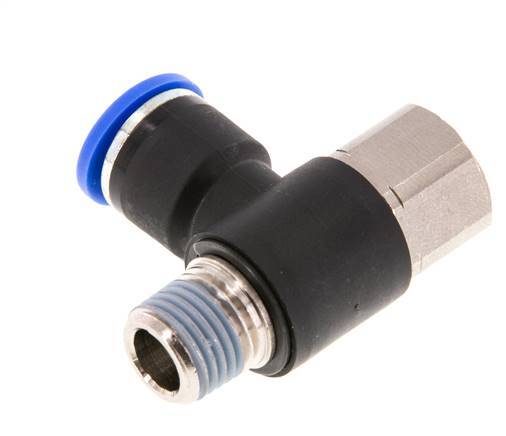 10mm x R1/4'' Elbow Push-in Fitting with Male-Female Threads Brass/PA 66 NBR Rotatable