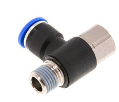 10mm x R1/4'' Elbow Push-in Fitting with Male-Female Threads Brass/PA 66 NBR Rotatable