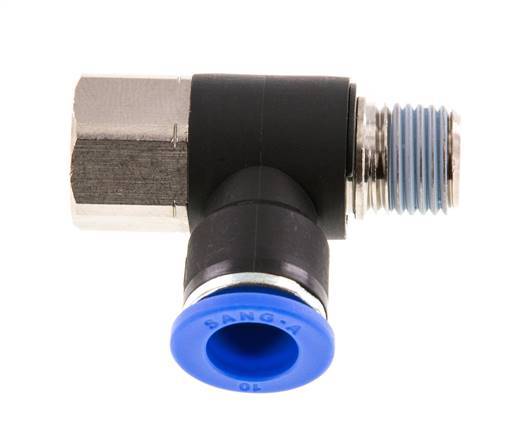 10mm x R1/4'' Elbow Push-in Fitting with Male-Female Threads Brass/PA 66 NBR Rotatable