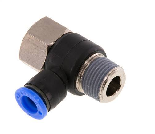 8mm x R3/8'' Elbow Push-in Fitting with Male-Female Threads Brass/PA 66 NBR Rotatable