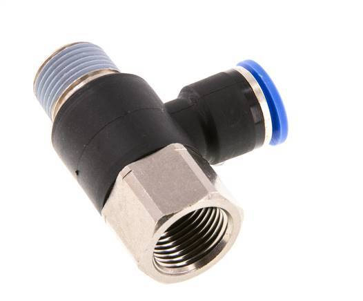 10mm x R3/8'' Elbow Push-in Fitting with Male-Female Threads Brass/PA 66 NBR Rotatable