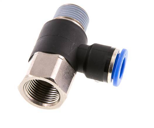 10mm x R3/8'' Elbow Push-in Fitting with Male-Female Threads Brass/PA 66 NBR Rotatable