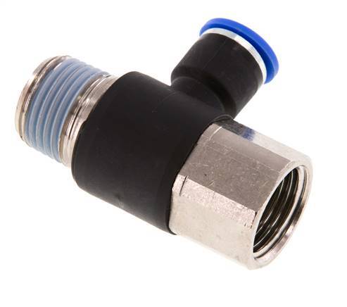 10mm x R1/2'' Elbow Push-in Fitting with Male-Female Threads Brass/PA 66 NBR Rotatable