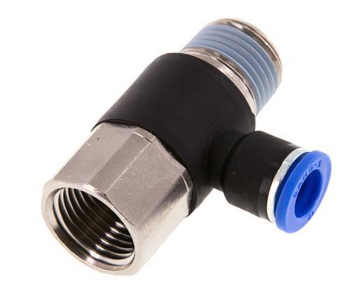 10mm x R1/2'' Elbow Push-in Fitting with Male-Female Threads Brass/PA 66 NBR Rotatable