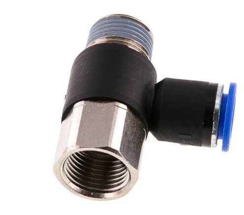 12mm x R1/2'' Elbow Push-in Fitting with Male-Female Threads Brass/PA 66 NBR Rotatable