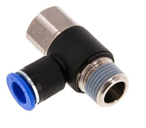 12mm x R1/2'' Elbow Push-in Fitting with Male-Female Threads Brass/PA 66 NBR Rotatable
