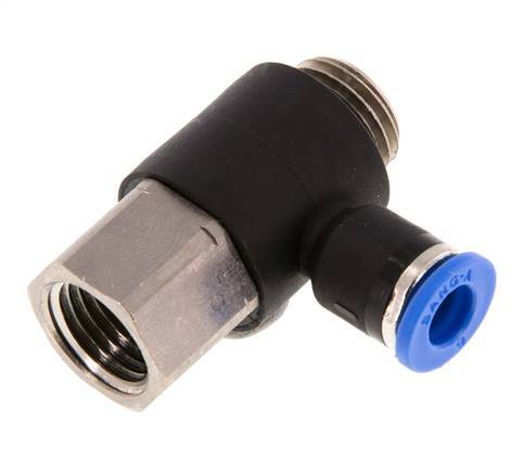 6mm x G1/4'' Elbow Push-in Fitting with Male-Female Threads Brass/PA 66 NBR [2 Pieces]