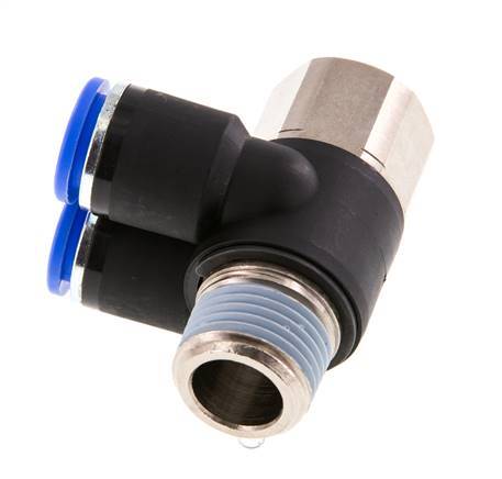 12mm x R1/2'' Double 90deg Elbow Push-in Fitting with Male-Female Threads Brass/PA 66 NBR Rotatable