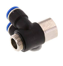10mm x G3/8'' Double 90deg Elbow Push-in Fitting with Male-Female Threads Brass/PA 66 NBR Rotatable