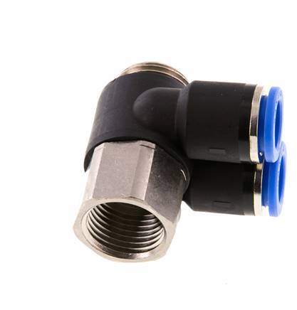 12mm x G1/2'' Double 90deg Elbow Push-in Fitting with Male-Female Threads Brass/PA 66 NBR Rotatable