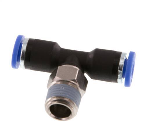 4mm x R1/8'' Inline Tee Push-in Fitting with Male Threads Brass/PA 66 NBR Rotatable [2 Pieces]