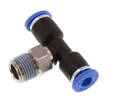 4mm x R1/8'' Inline Tee Push-in Fitting with Male Threads Brass/PA 66 NBR Rotatable [2 Pieces]