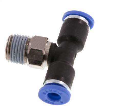4mm x R1/8'' Inline Tee Push-in Fitting with Male Threads Brass/PA 66 NBR Rotatable [2 Pieces]