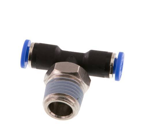 4mm x R1/4'' Inline Tee Push-in Fitting with Male Threads Brass/PA 66 NBR Rotatable [2 Pieces]