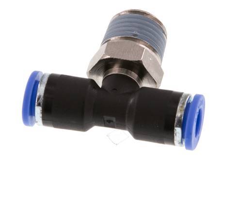 6mm x R1/4'' Inline Tee Push-in Fitting with Male Threads Brass/PA 66 NBR Rotatable [2 Pieces]