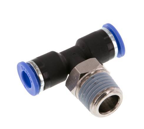 6mm x R1/4'' Inline Tee Push-in Fitting with Male Threads Brass/PA 66 NBR Rotatable [2 Pieces]