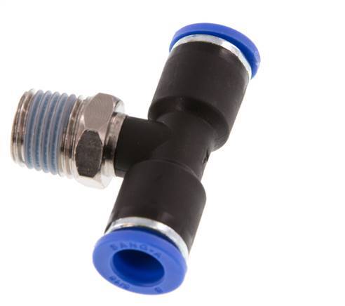 8mm x R1/4'' Inline Tee Push-in Fitting with Male Threads Brass/PA 66 NBR Rotatable [2 Pieces]