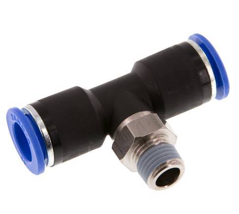 12mm x R1/4'' Inline Tee Push-in Fitting with Male Threads Brass/PA 66 NBR Rotatable