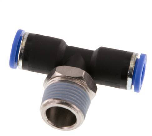 8mm x R3/8'' Inline Tee Push-in Fitting with Male Threads Brass/PA 66 NBR Rotatable [2 Pieces]