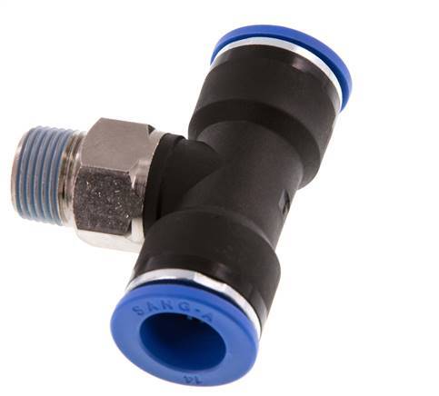 14mm x R3/8'' Inline Tee Push-in Fitting with Male Threads Brass/PA 66 NBR Rotatable