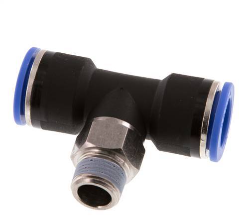 16mm x R3/8'' Inline Tee Push-in Fitting with Male Threads Brass/PA 66 NBR Rotatable