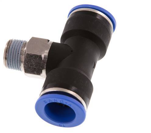 16mm x R3/8'' Inline Tee Push-in Fitting with Male Threads Brass/PA 66 NBR Rotatable