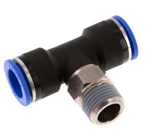16mm x R1/2'' Inline Tee Push-in Fitting with Male Threads Brass/PA 66 NBR Rotatable