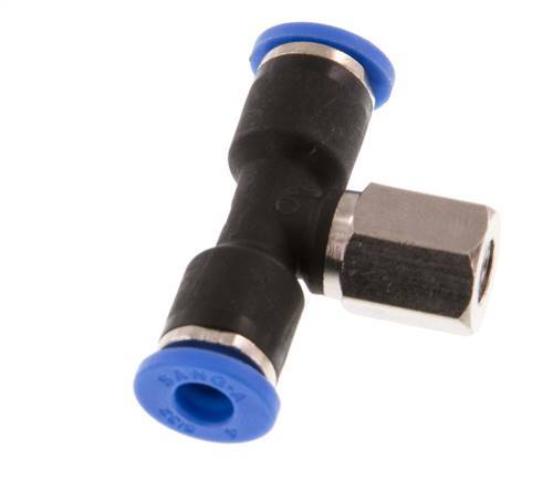 4mm x M 5 Inline Tee Push-in Fitting with Female Threads Brass/PA 66 NBR Rotatable [2 Pieces]
