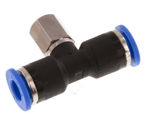 6mm x M 5 Inline Tee Push-in Fitting with Female Threads Brass/PA 66 NBR Rotatable [2 Pieces]